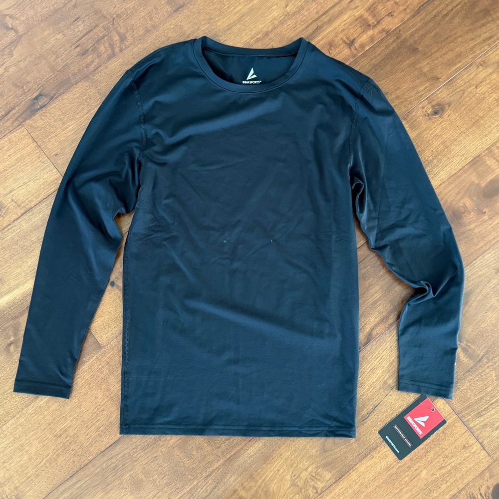 BSN SPORTS Men's Long Sleeve Compression Black Shirt